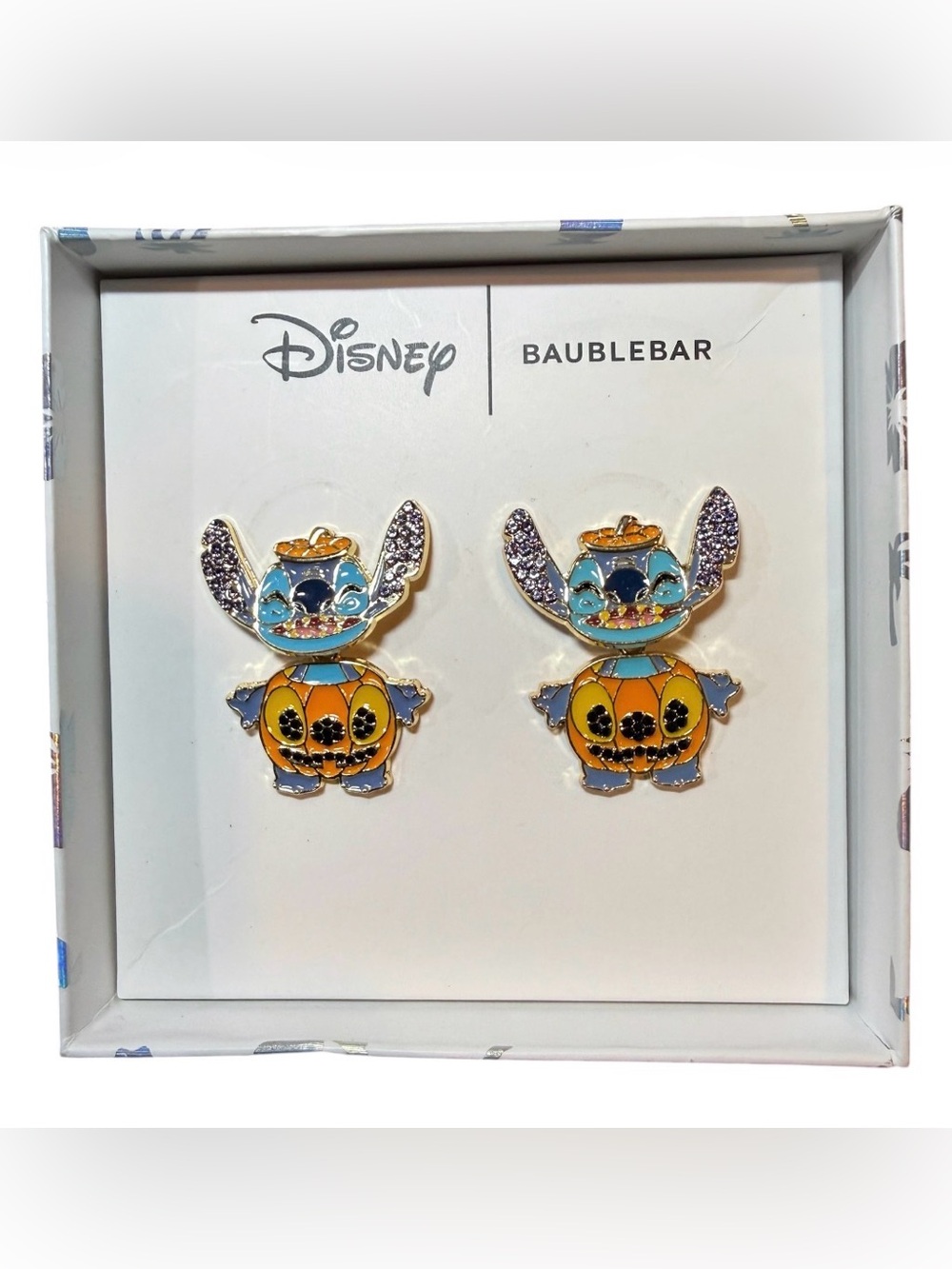 Disney x BaubleBar Stitch Pumpkin Halloween Dangle Earrings NIB